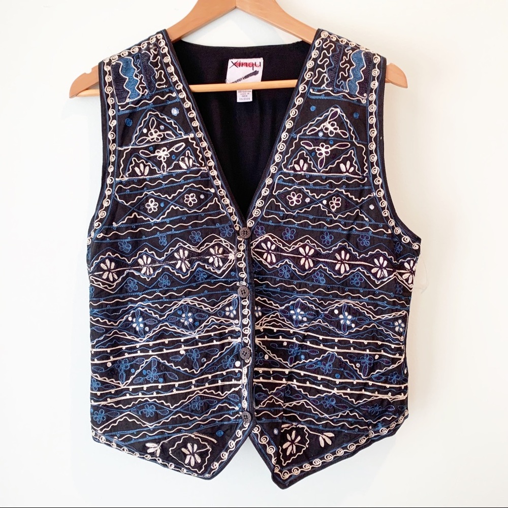 🏷️ NEW Vintage Xinqu Cotton Embroidered Button Front Vest Medium M